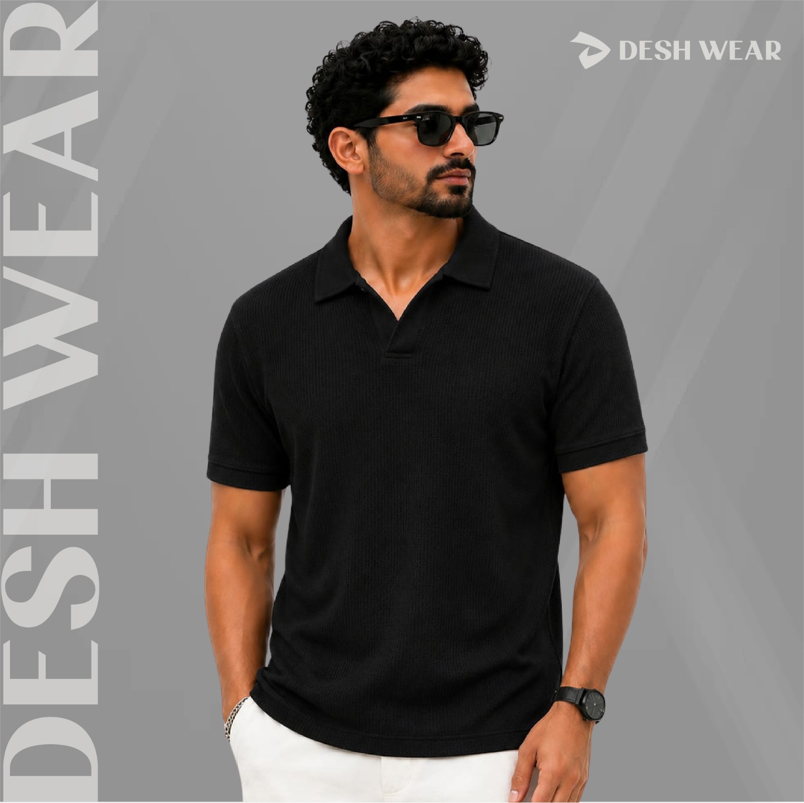 Waffle Cuban polo Black