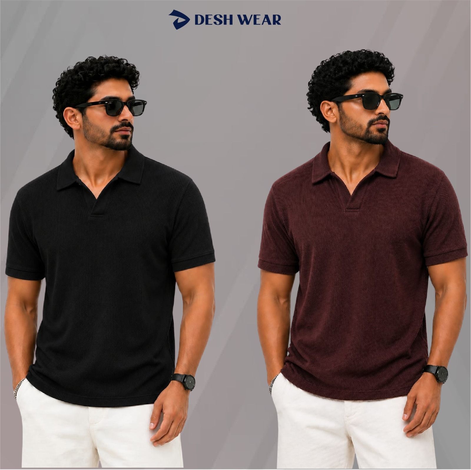 Waffle Cuban polo Black-Coffle