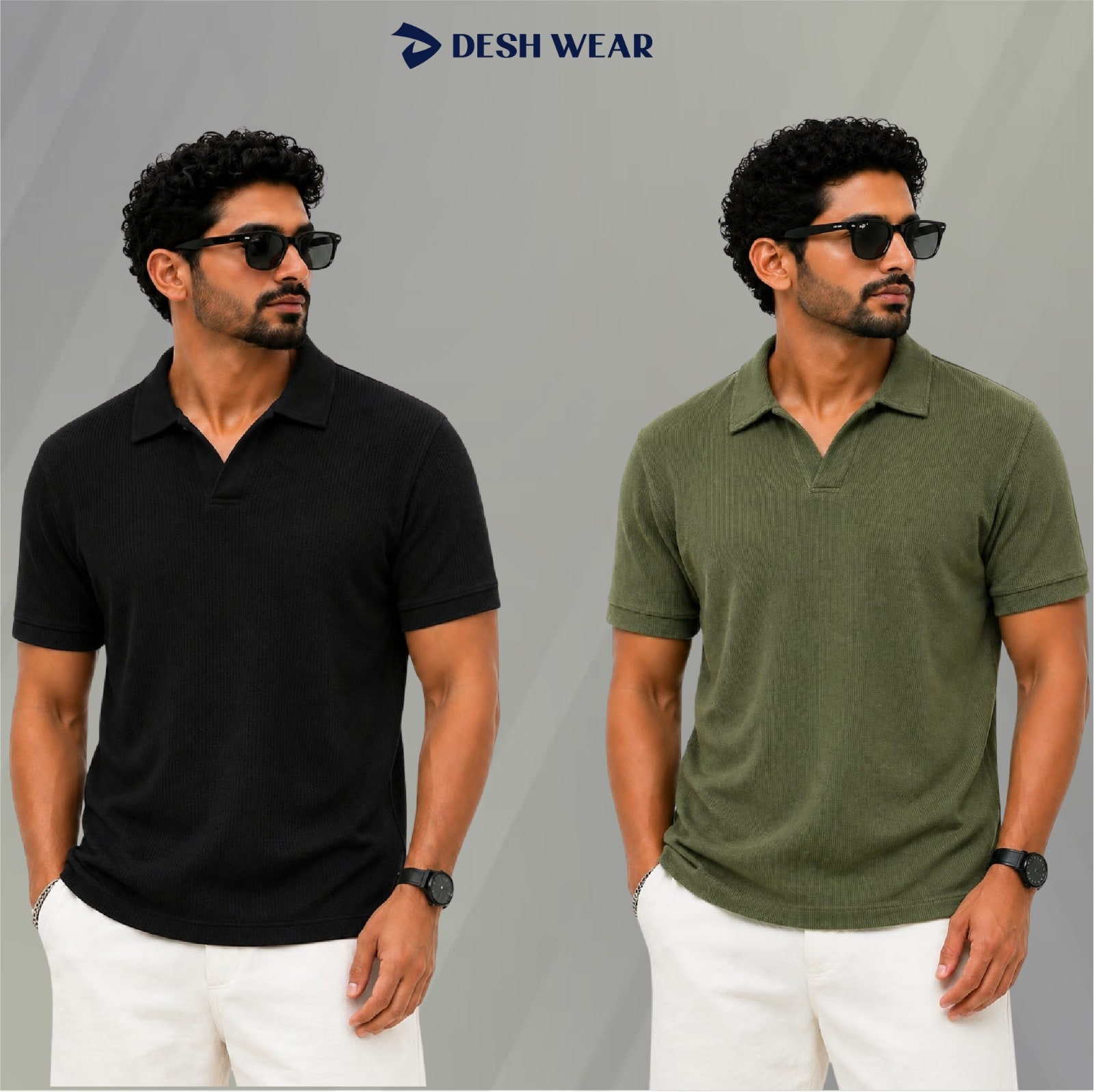 Waffle Cuban polo Black-Olive