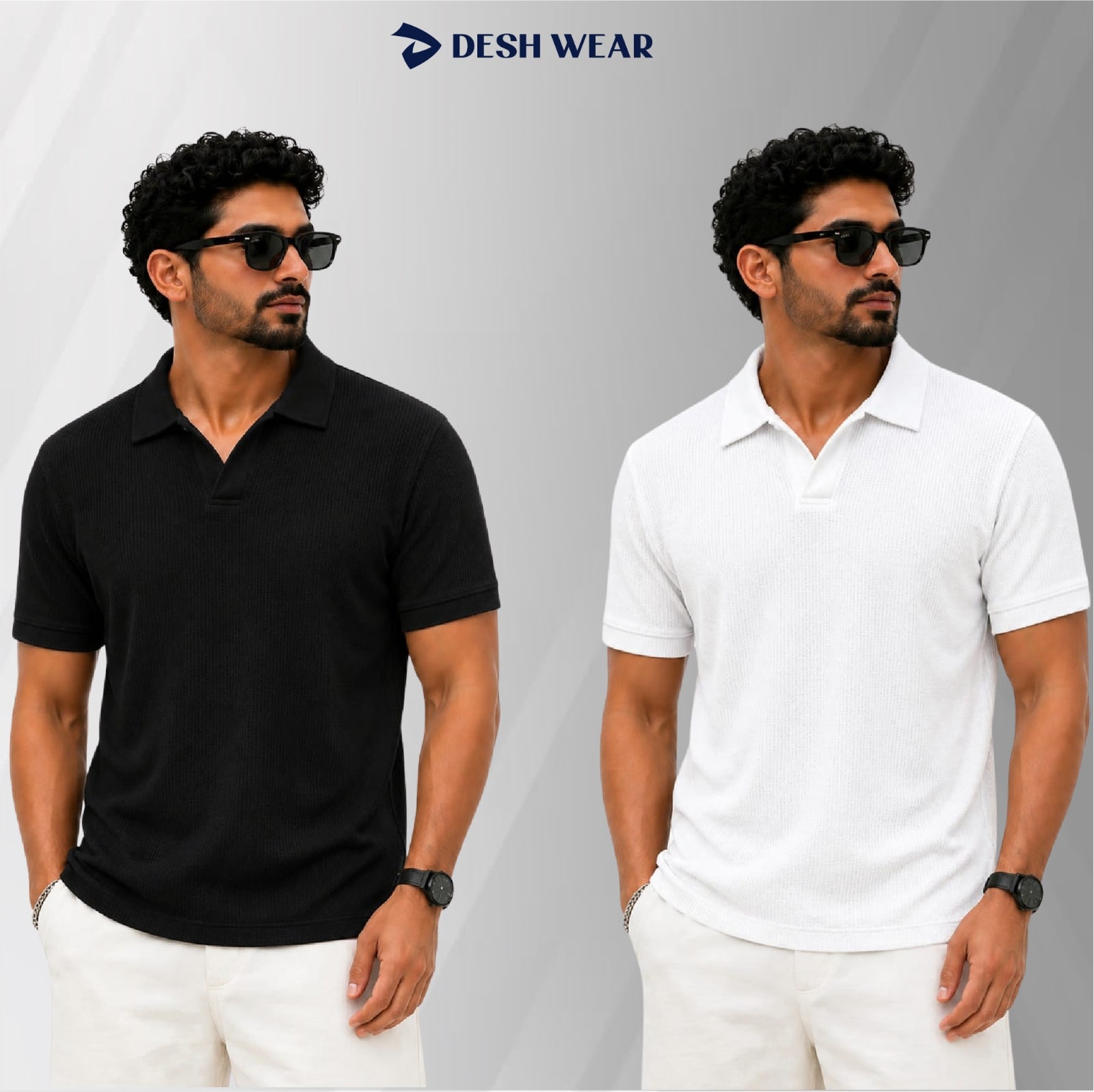 Waffle Cuban polo Blakc-White