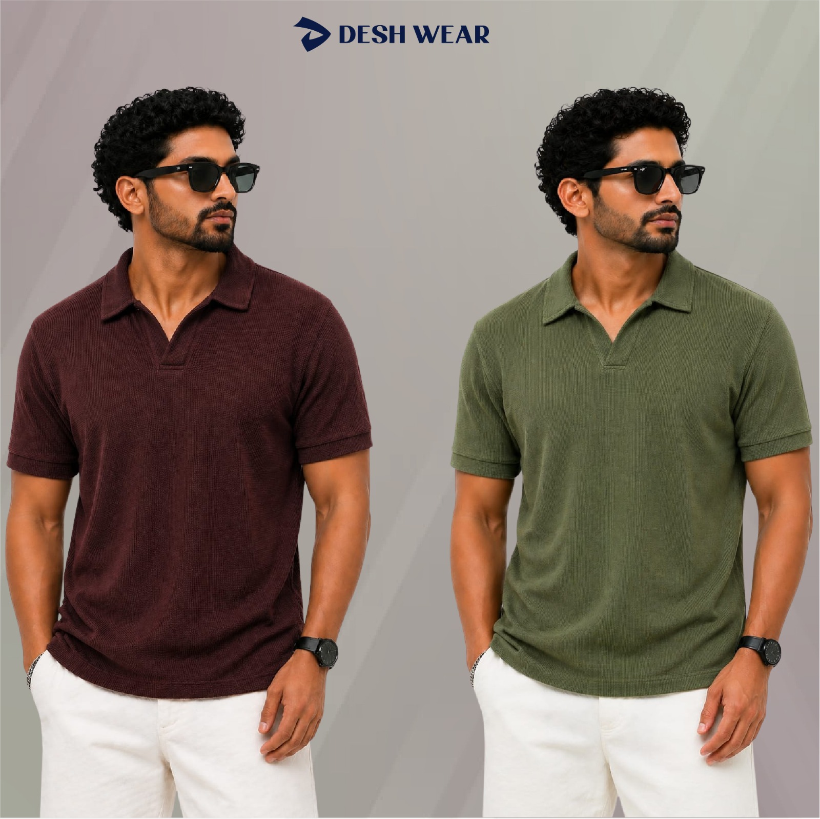 Waffle Cuban polo Coffee-Olive