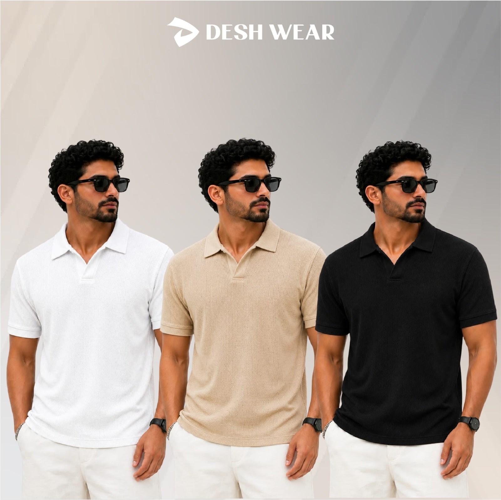 Waffle Cuban polo White-Biscout-Black